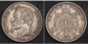 5 Франк Вторая французская империя (1852-1870) Серебро Наполеон III Бонапарт (1808-1873)