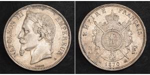 5 Франк Вторая французская империя (1852-1870) Серебро Наполеон III Бонапарт (1808-1873)