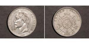 5 Франк Вторая французская империя (1852-1870) Серебро Наполеон III Бонапарт (1808-1873)