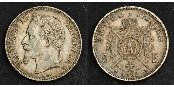 5 Франк Вторая французская империя (1852-1870) Серебро Наполеон III Бонапарт (1808-1873)