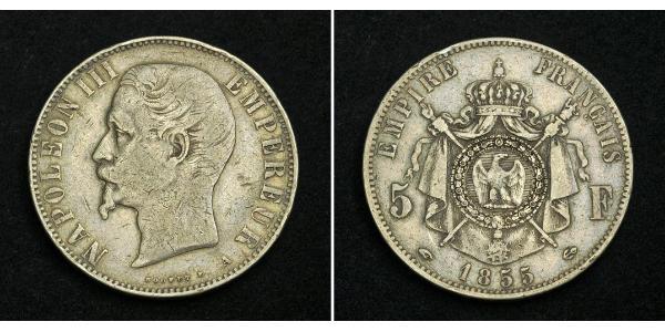 5 Франк Вторая французская империя (1852-1870) Серебро Наполеон III Бонапарт (1808-1873)