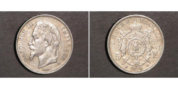 5 Франк Вторая французская империя (1852-1870) Серебро Наполеон III Бонапарт (1808-1873)