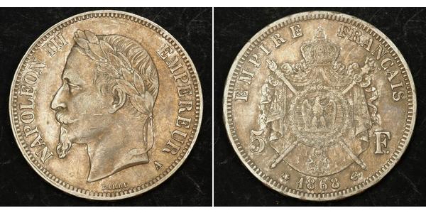 5 Франк Вторая французская империя (1852-1870) Серебро Наполеон III Бонапарт (1808-1873)