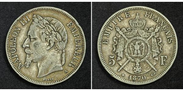 5 Франк Вторая французская империя (1852-1870) Серебро Наполеон III Бонапарт (1808-1873)
