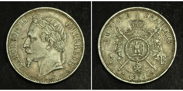 5 Франк Вторая французская империя (1852-1870) Серебро Наполеон III Бонапарт (1808-1873)