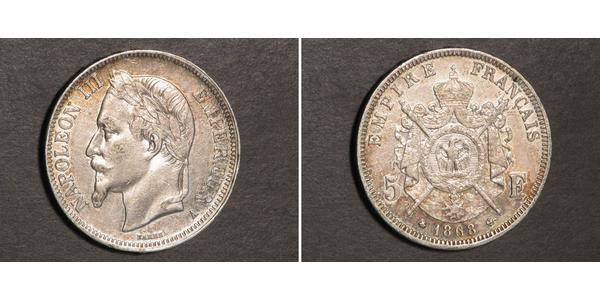 5 Франк Вторая французская империя (1852-1870) Серебро Наполеон III Бонапарт (1808-1873)