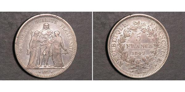 5 Франк Вторая французская республика (1848-1852) Серебро 