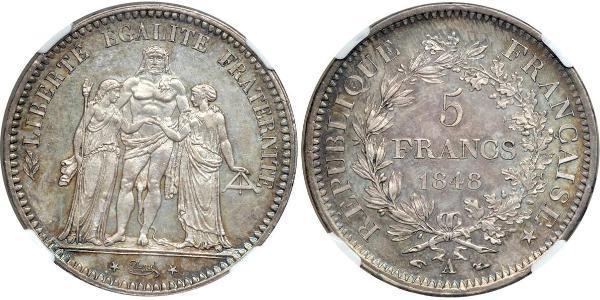 5 Франк Вторая французская республика (1848-1852) Серебро 