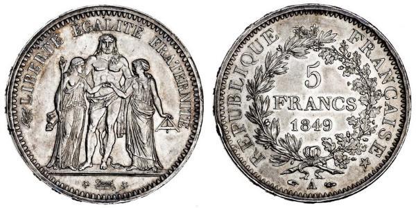 5 Франк Вторая французская республика (1848-1852) Серебро 