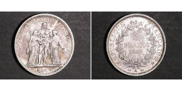 5 Франк Вторая французская республика (1848-1852) Серебро 