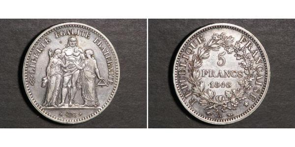 5 Франк Вторая французская республика (1848-1852) Серебро 
