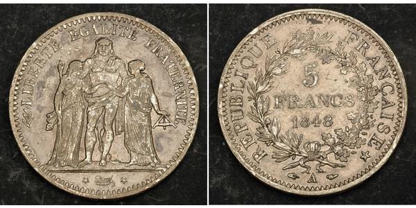 5 Франк Вторая французская республика (1848-1852) Серебро 