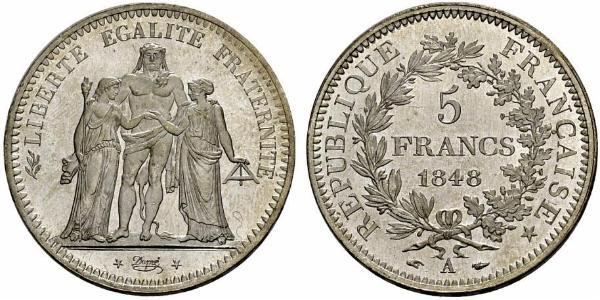 5 Франк Вторая французская республика (1848-1852) Серебро 