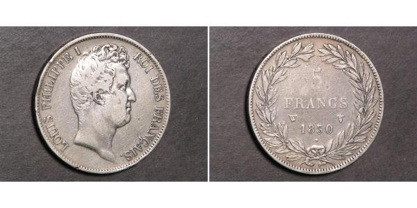5 Франк Июльская монархия (1830-1848) Серебро Луи-Филипп I (1773 -1850)
