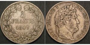 5 Франк Июльская монархия (1830-1848) / Франция Серебро Луи-Филипп I (1773 -1850)