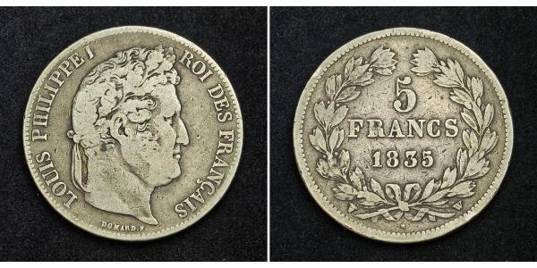 5 Франк Июльская монархия (1830-1848) / Франция Серебро Луи-Филипп I (1773 -1850)