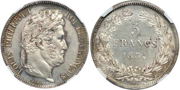 5 Франк Июльская монархия (1830-1848) / Франция Серебро Луи-Филипп I (1773 -1850)