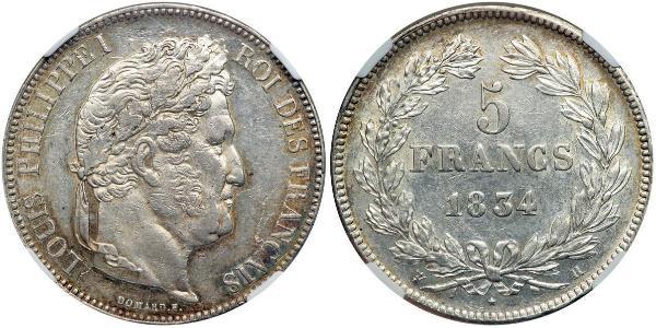 5 Франк Июльская монархия (1830-1848) / Франция Серебро Луи-Филипп I (1773 -1850)