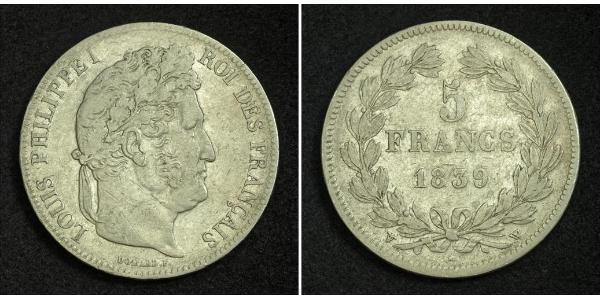 5 Франк Июльская монархия (1830-1848) / Франция Серебро Луи-Филипп I (1773 -1850)