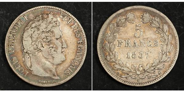 5 Франк Июльская монархия (1830-1848) / Франция Серебро Луи-Филипп I (1773 -1850)