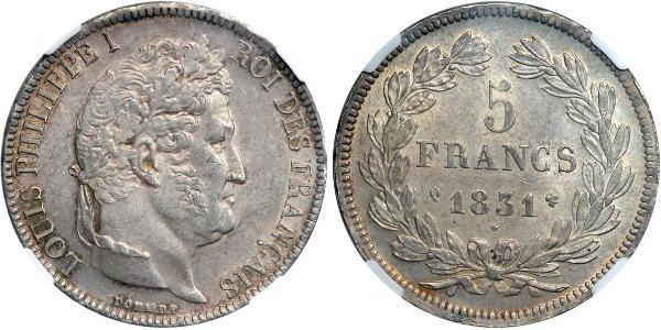 5 Франк Июльская монархия (1830-1848) / Франция Серебро Луи-Филипп I (1773 -1850)