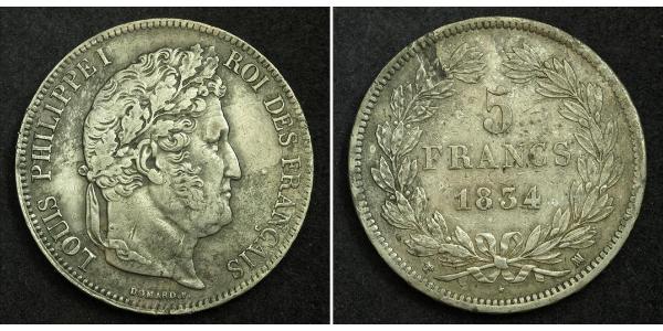 5 Франк Июльская монархия (1830-1848) / Франция Серебро Луи-Филипп I (1773 -1850)