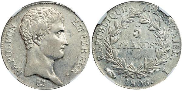 5 Франк Первая Французская империя (1804-1814) Серебро Наполеон I(1769 - 1821)