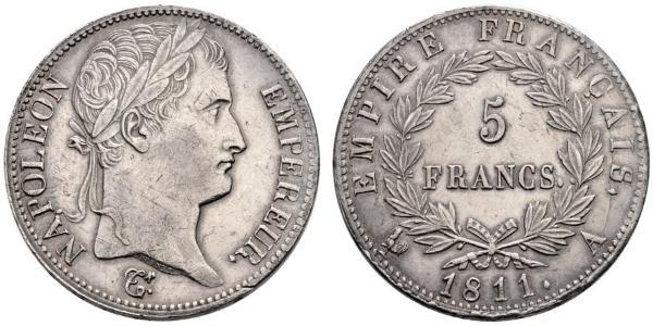 5 Франк Первая Французская империя (1804-1814) Серебро Наполеон I(1769 - 1821)