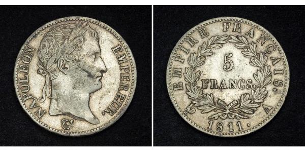 5 Франк Первая Французская империя (1804-1814) Серебро Наполеон I(1769 - 1821)