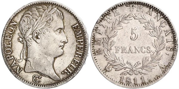 5 Франк Первая Французская империя (1804-1814) Серебро Наполеон I(1769 - 1821)