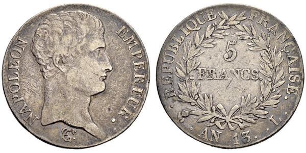 5 Франк Первая Французская империя (1804-1814) Серебро Наполеон I(1769 - 1821)
