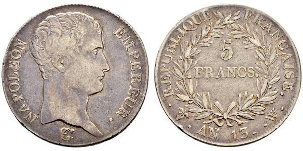 5 Франк Первая Французская империя (1804-1814) Серебро Наполеон I(1769 - 1821)