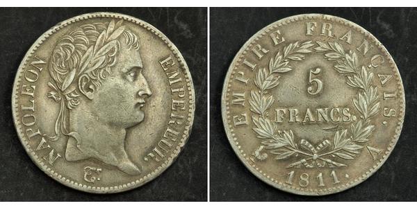 5 Франк Первая Французская империя (1804-1814) Серебро Наполеон I(1769 - 1821)
