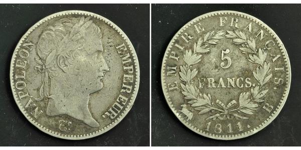 5 Франк Первая Французская империя (1804-1814) Серебро Наполеон I(1769 - 1821)