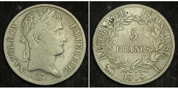 5 Франк Первая Французская империя (1804-1814) Серебро Наполеон I(1769 - 1821)