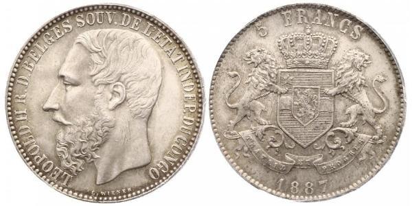 5 Франк Свободное государство Конго (1885 - 1908) Серебро Леопольд II (1835 - 1909)