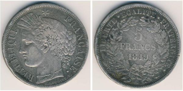 5 Франк French Second Republic (1848-1852) Срібло 