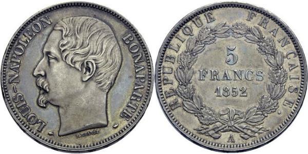 5 Франк French Second Republic (1848-1852) Срібло Наполеон ІІІ Бонапарт (1808-1873)