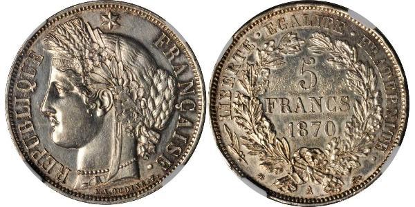 5 Франк French Second Republic (1848-1852) Срібло 