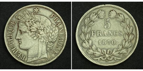 5 Франк French Second Republic (1848-1852) Срібло 