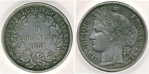 5 Франк French Second Republic (1848-1852) Срібло 