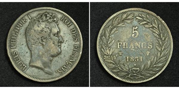 5 Франк July Monarchy (1830-1848) Срібло Луі-Філіп I (1773 -1850)