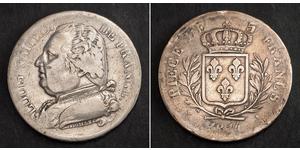 5 Франк Kingdom of France (1815-1830) Срібло Людовик XVIII  (1755-1824)