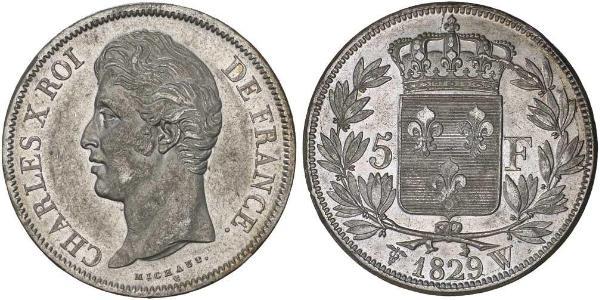 5 Франк Kingdom of France (1815-1830) Срібло Карл X король Франції (1757-1836)