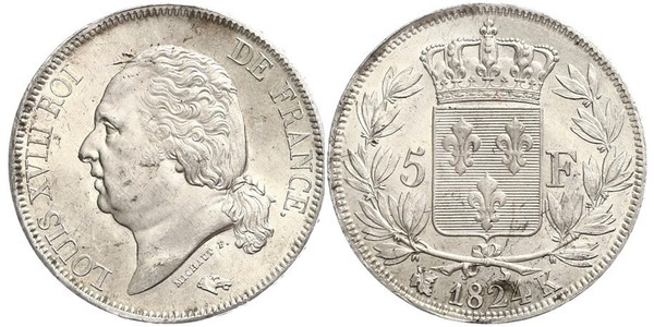 5 Франк Kingdom of France (1815-1830) Срібло 