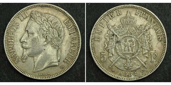 5 Франк Second French Empire (1852-1870) Срібло Наполеон ІІІ Бонапарт (1808-1873)