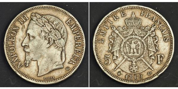 5 Франк Second French Empire (1852-1870) Срібло Наполеон ІІІ Бонапарт (1808-1873)