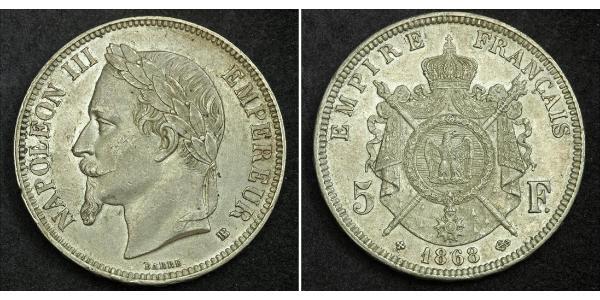 5 Франк Second French Empire (1852-1870) Срібло Наполеон ІІІ Бонапарт (1808-1873)