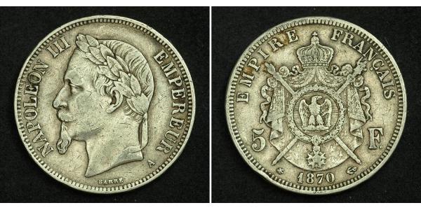 5 Франк Second French Empire (1852-1870) Срібло Наполеон ІІІ Бонапарт (1808-1873)