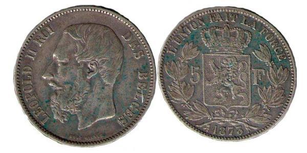 5 Франк Бельгія Срібло Леопольд II (1835 - 1909)